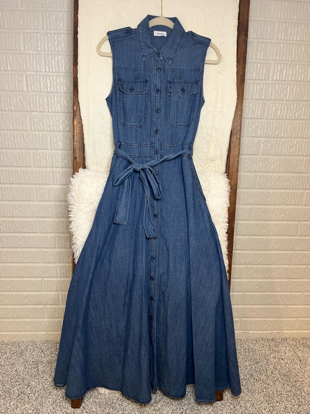 Bluivy Sleeveless Button-Down Denim  Women’s Small Maxi Dress - Medium Wash